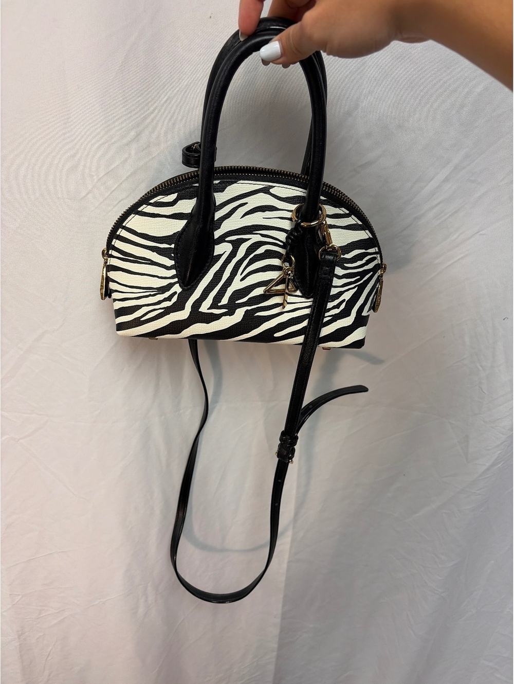 Aldo Zebra Print Mini Handbag with Gold Accents